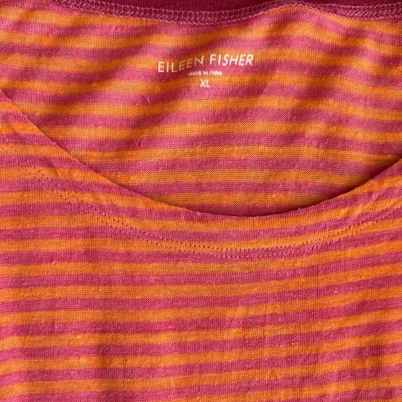 Eileen Fisher Coral and Pink Linen Striped Tunic - Picture 3 of 5
